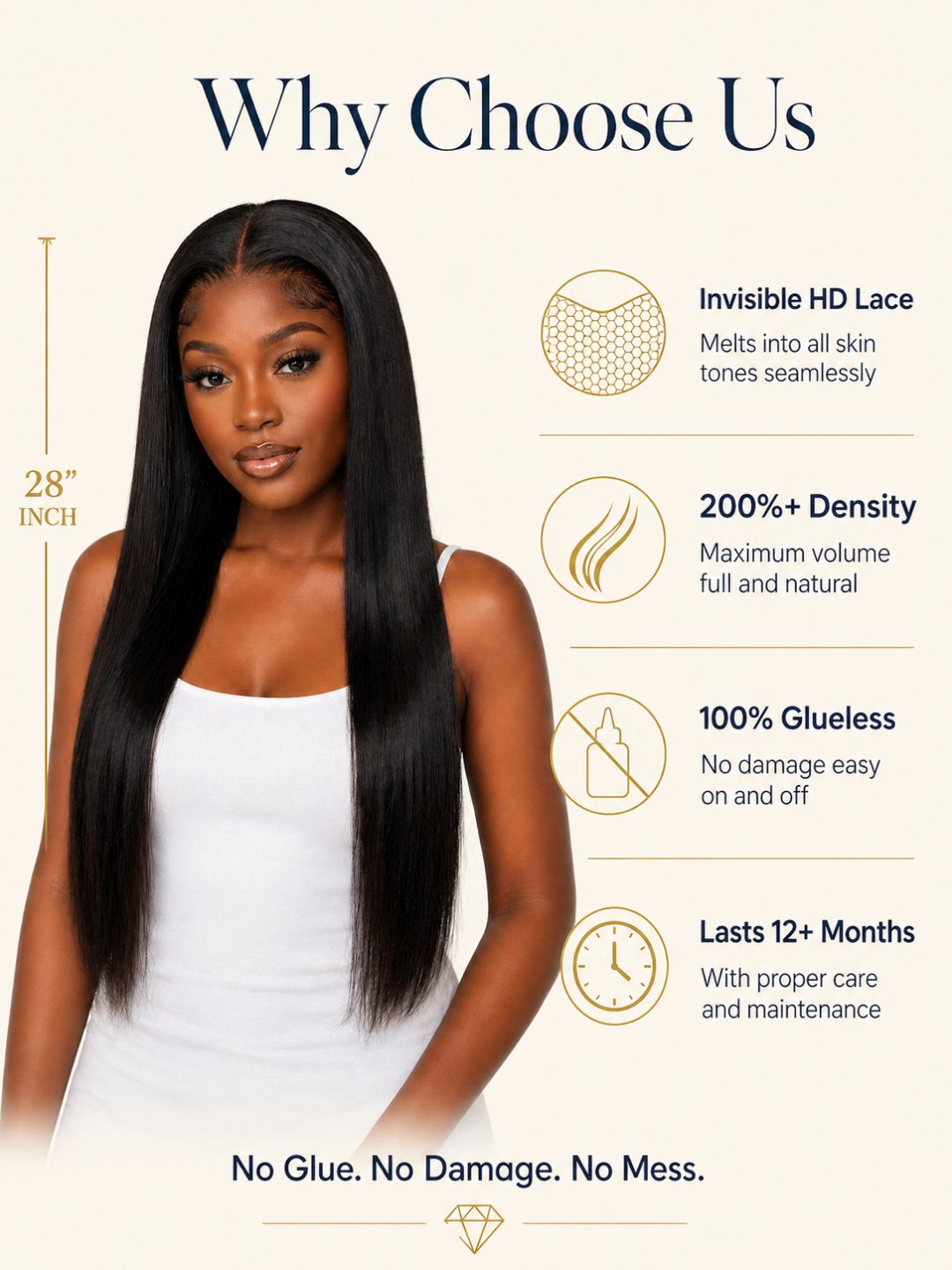 Peluca Straight Virgin Remy 28 Pulgadas - HD Lace 13x4 sin Pegamento