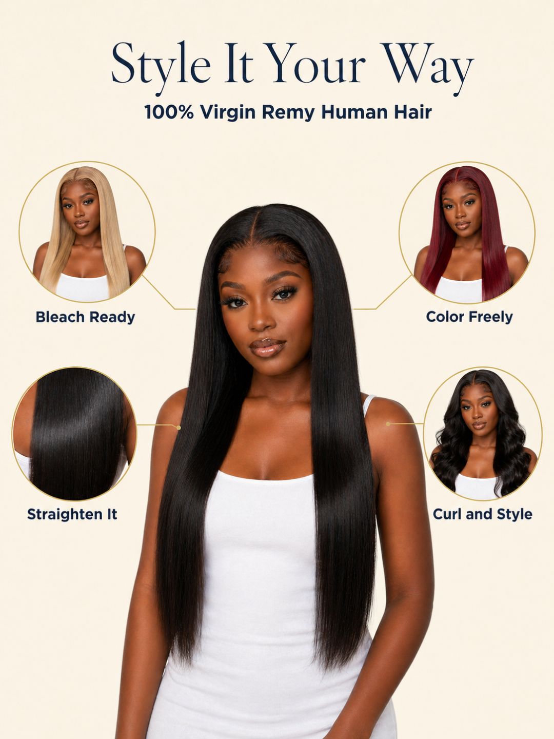 Peluca HD Lace 13x4 Cabello Liso Virgin Remy 28 Pulgadas - Vista Frontal