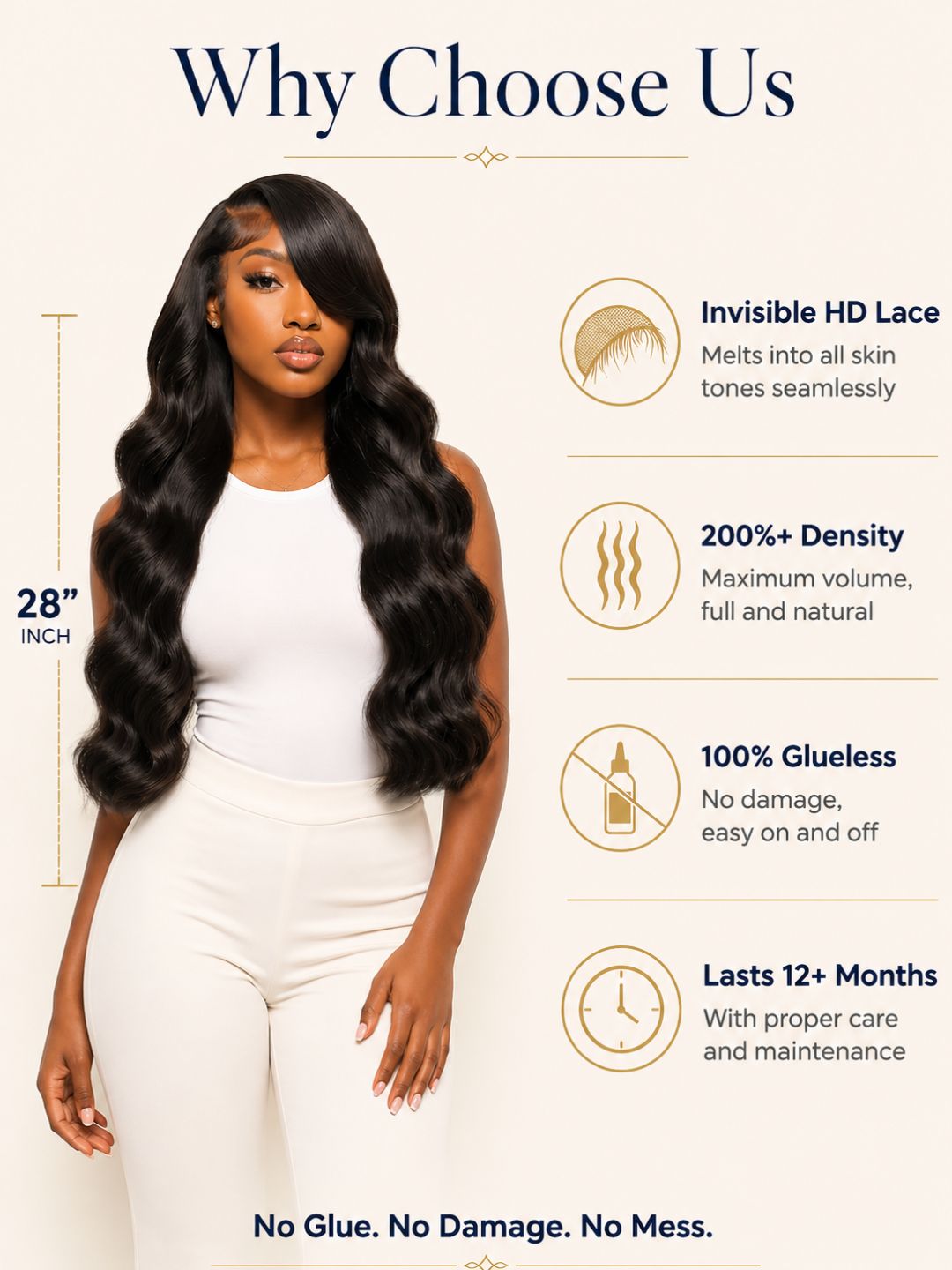 Peluca Body Wave Lace Frontal - Virgin Remy Densidad 200%+ Natural